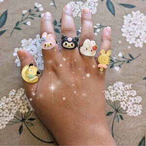 {Handmade} Cutecore Adjustable Hello Kitty / My Melody Ring Set | Lolita Fashion